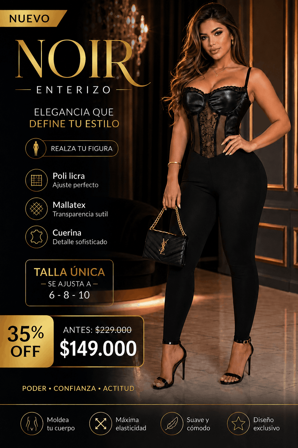 Enterizo Tentación Cuerina - Talla única se ajusta a 6, 8, 10
